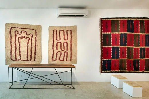 l > r: Turkmen felr rugs, large kilim from Labidjar