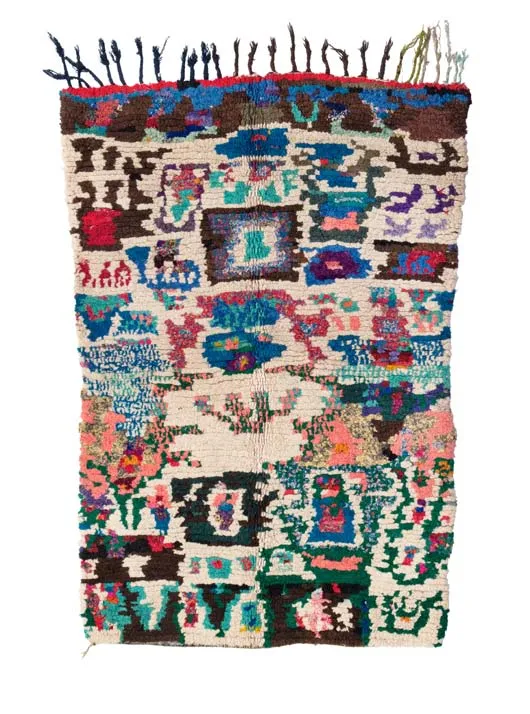 Dense multicoloured Azilal rug with blocky abstract motifs