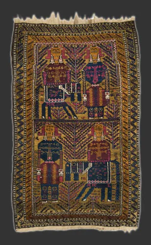 Belutsch Teppich mit figurativen 'Chosrau + Shirin' Motiven, Anfang 20. Jahrhundert