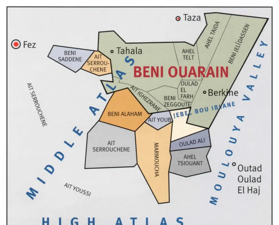 Map locating the Beni Ouarain tribes and neighbouring Middle Atlas groups