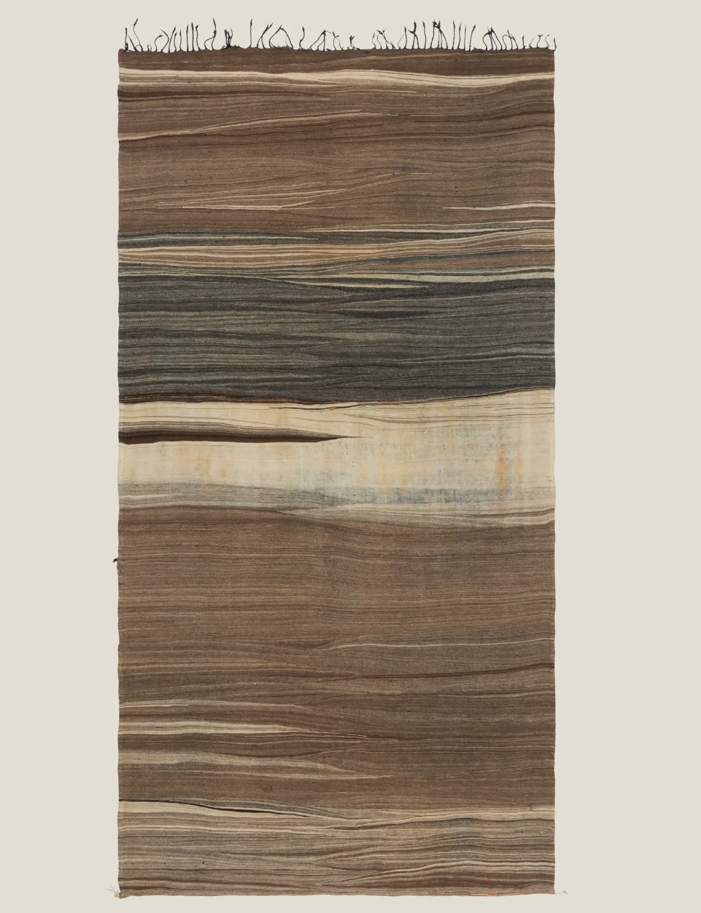 Long striped Berber haik in natural brown, grey and cream wool