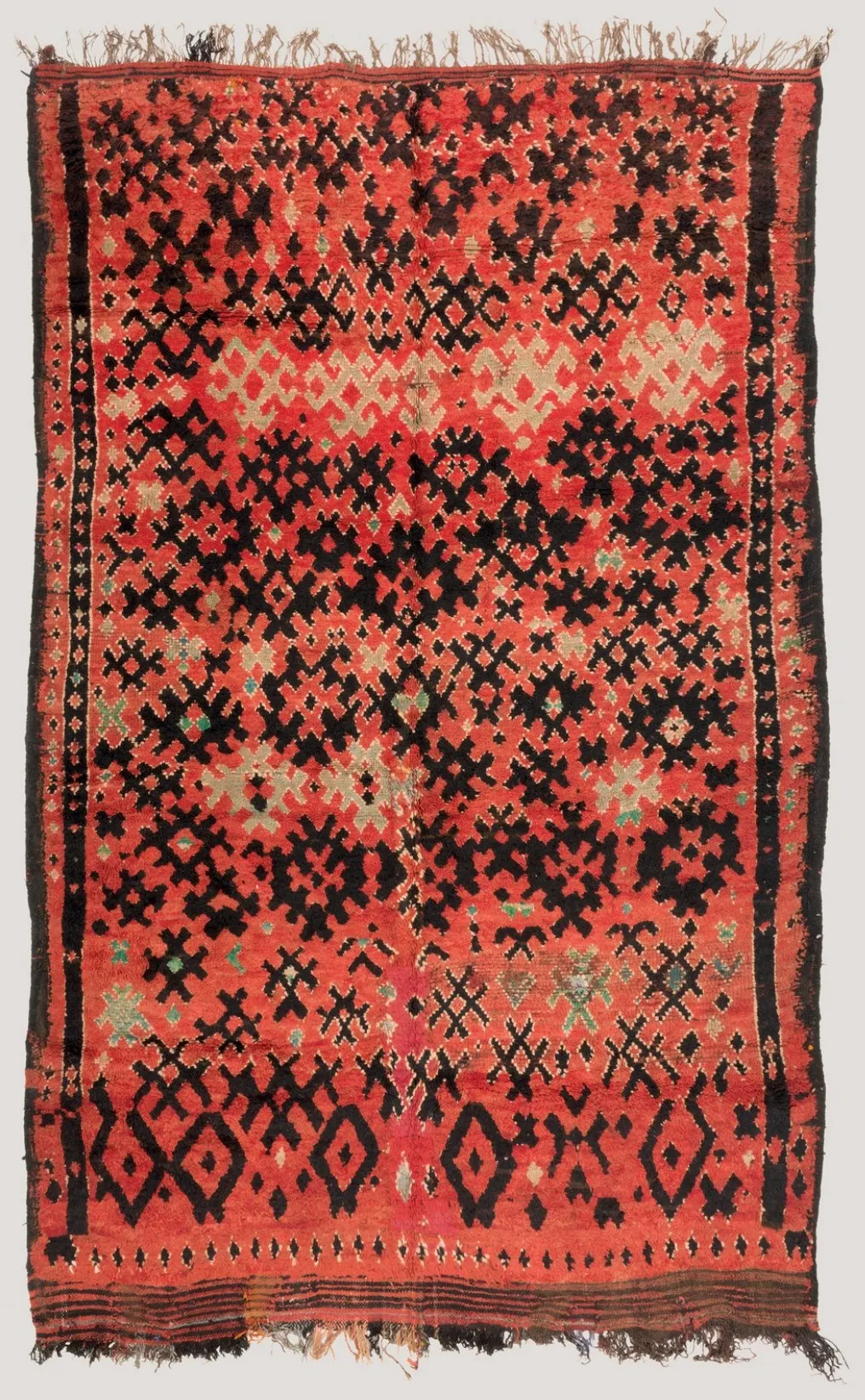 Red-and-black rug fragment influenced by Jebel Amour weaving