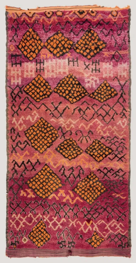 Magenta Ait Bou Ichaouen rug with orange diamond medallions