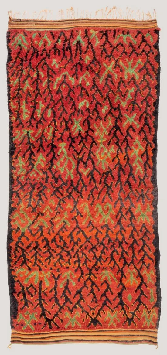 Orange Ait Bou Ichaouen rug with deconstructed black motifs