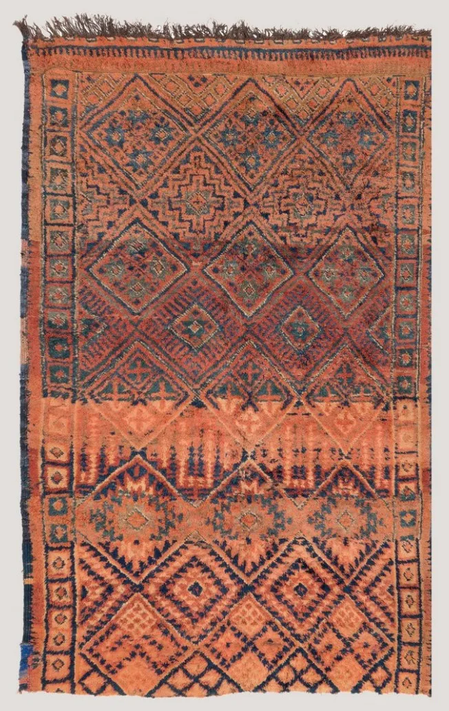 Orange Beni Bou Yahi rug with a dense diamond design