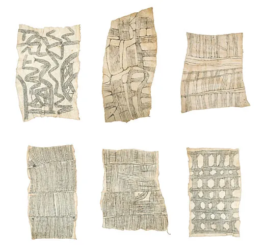 barkloth paintings from the Mbuti people in the Ituri rain forest, eastern Kongo