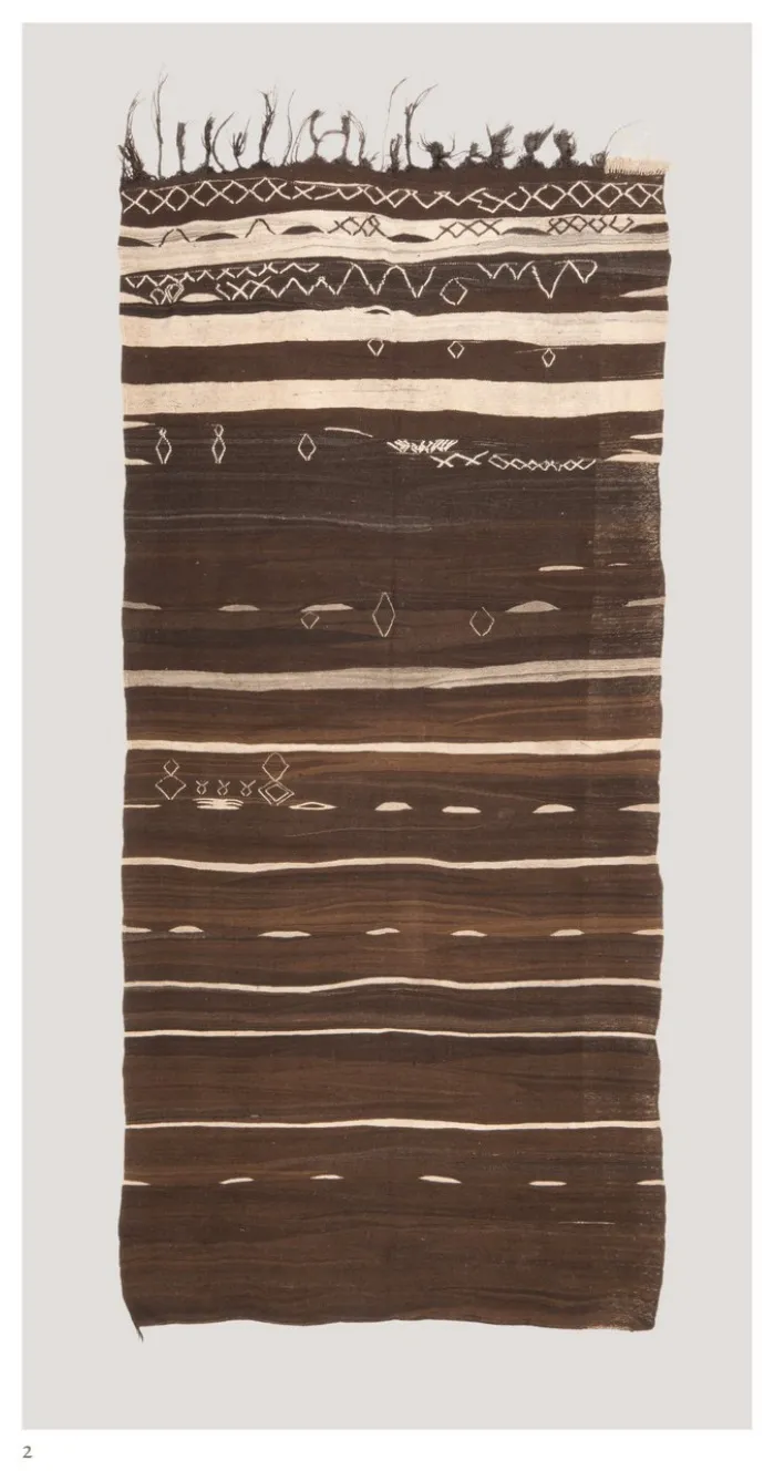 Brown-and-cream Mejjat haik with restrained horizontal pattern bands