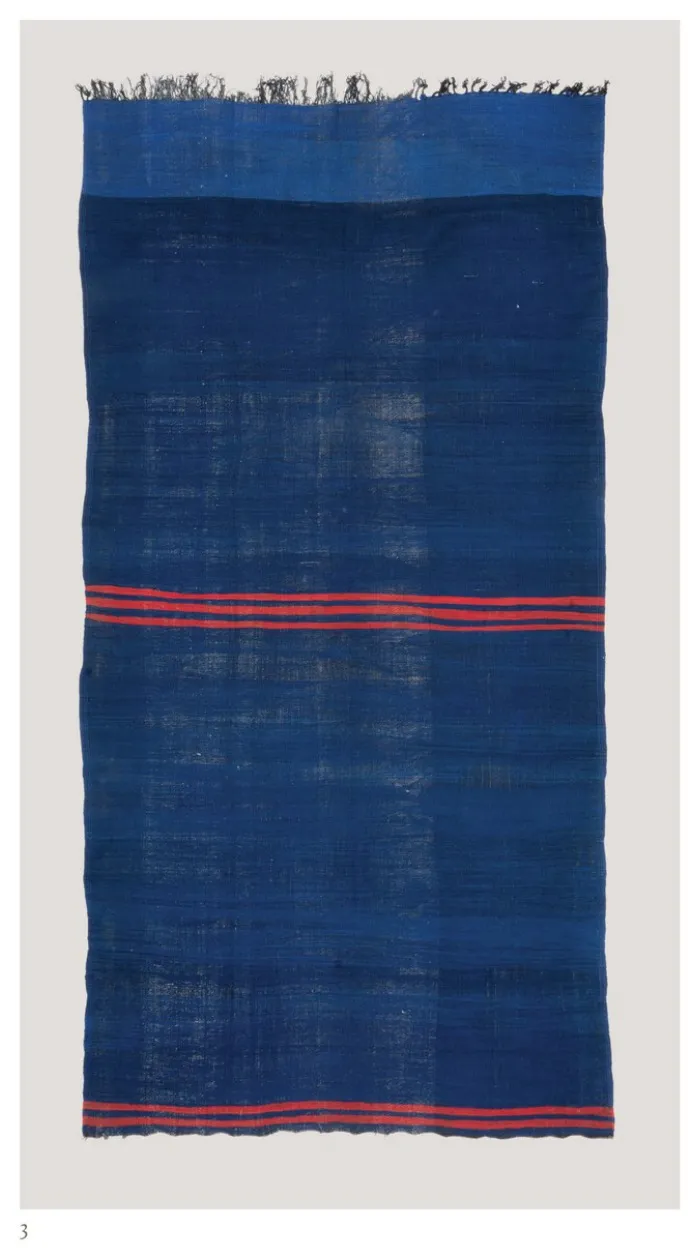 Deep blue Beni Mguild flatweave with a narrow red stripe