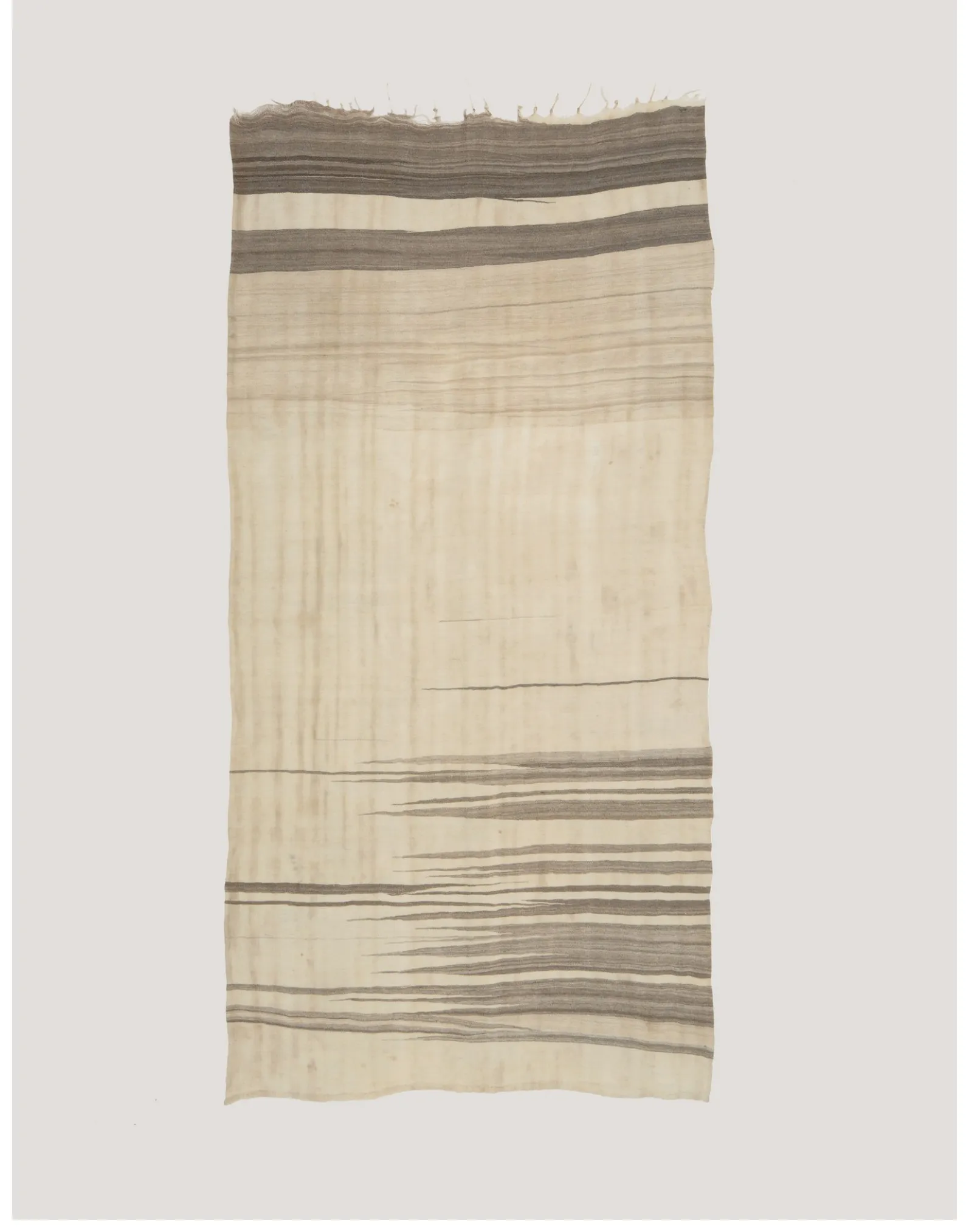 Pale Moroccan kilim with broad grey-brown horizontal areas
