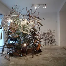'Stuhlgestruepp' an installation by Daniel Spoerri during the 2nd VIENNA DESIGN WEEK in the Vienna gallery, Rauminhalt , from 2nd - 16th of October 2008.
