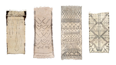 article on white ground Berber rugs from the Beni Ouarain and neighbouring tribes in the Middle Atlas, Morocco