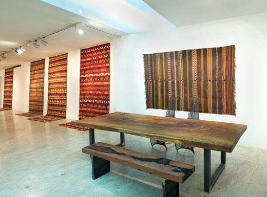 l > r: Uzbek kilms, kilim from Kale Nao, furniture by Udo Gangl