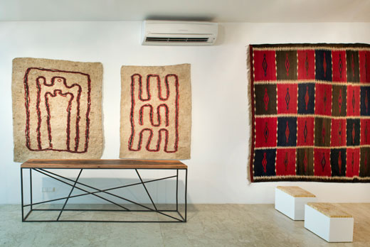 l > r: Turkmen felr rugs, large kilim from Labidjar