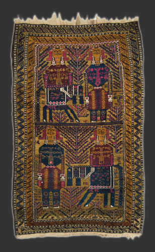 Belutsch Teppich mit figurativen 'Chosrau + Shirin' Motiven, Anfang 20. Jahrhundert